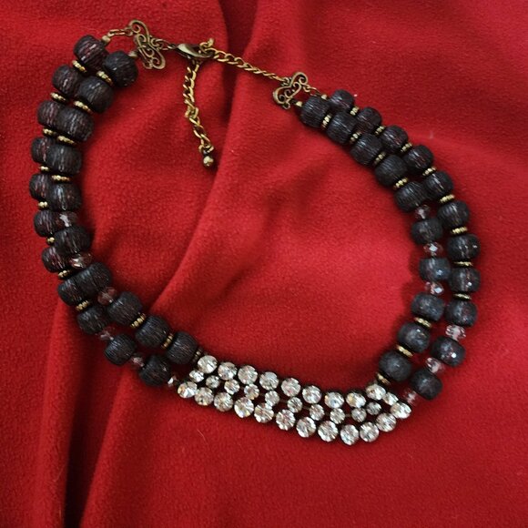 Chico's Vintage Black Lace Beads and Clear Rhinestone Double Strand 18" Necklace - Picture 13 of 17